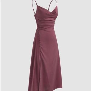 Cowl Neck Slit Dress